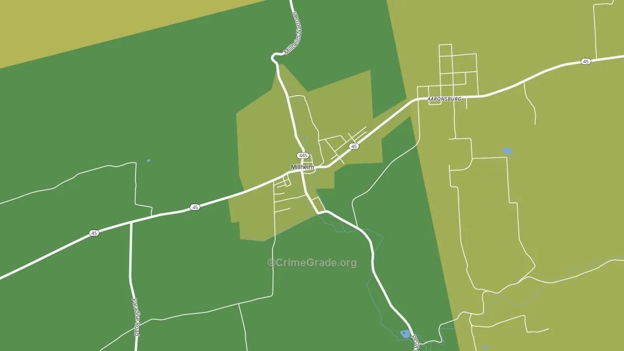 Millheim, PA Map of Vehicle Theft Rates