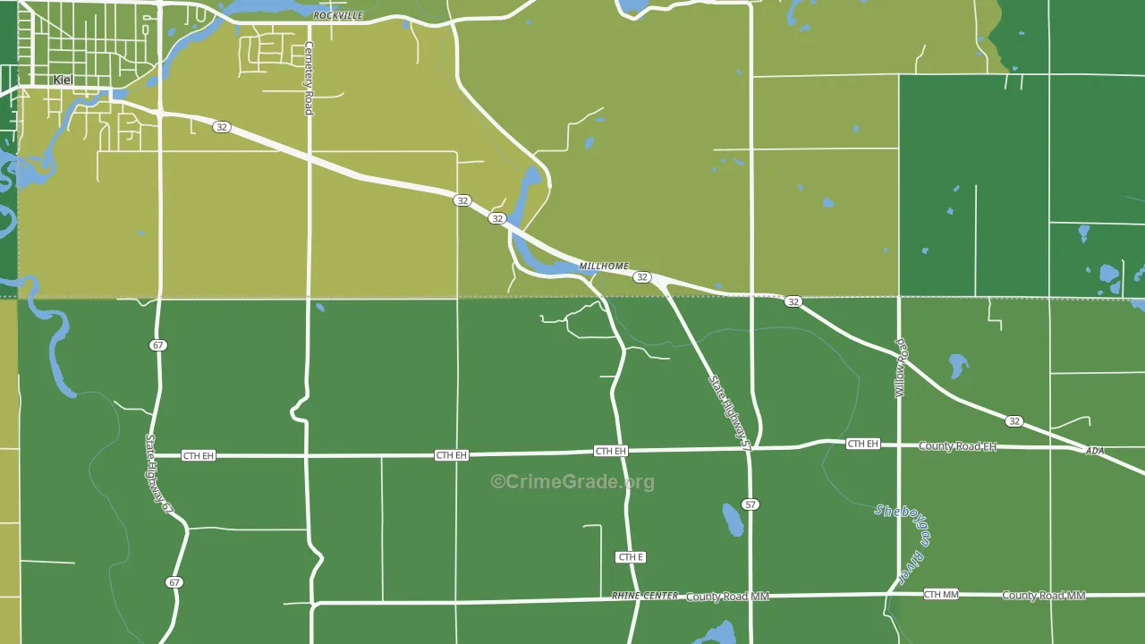 Millhome, WI Map of Vehicle Theft Rates
