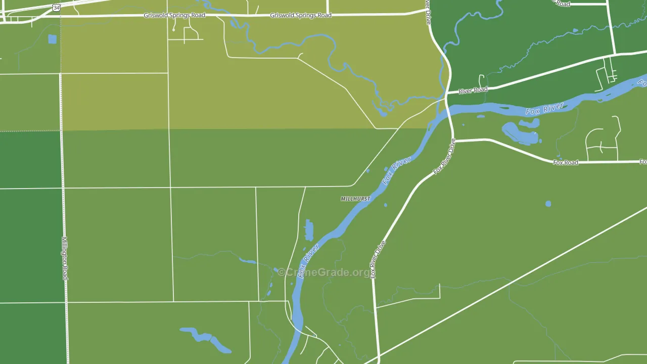 Millhurst, IL Map of Vehicle Theft Rates