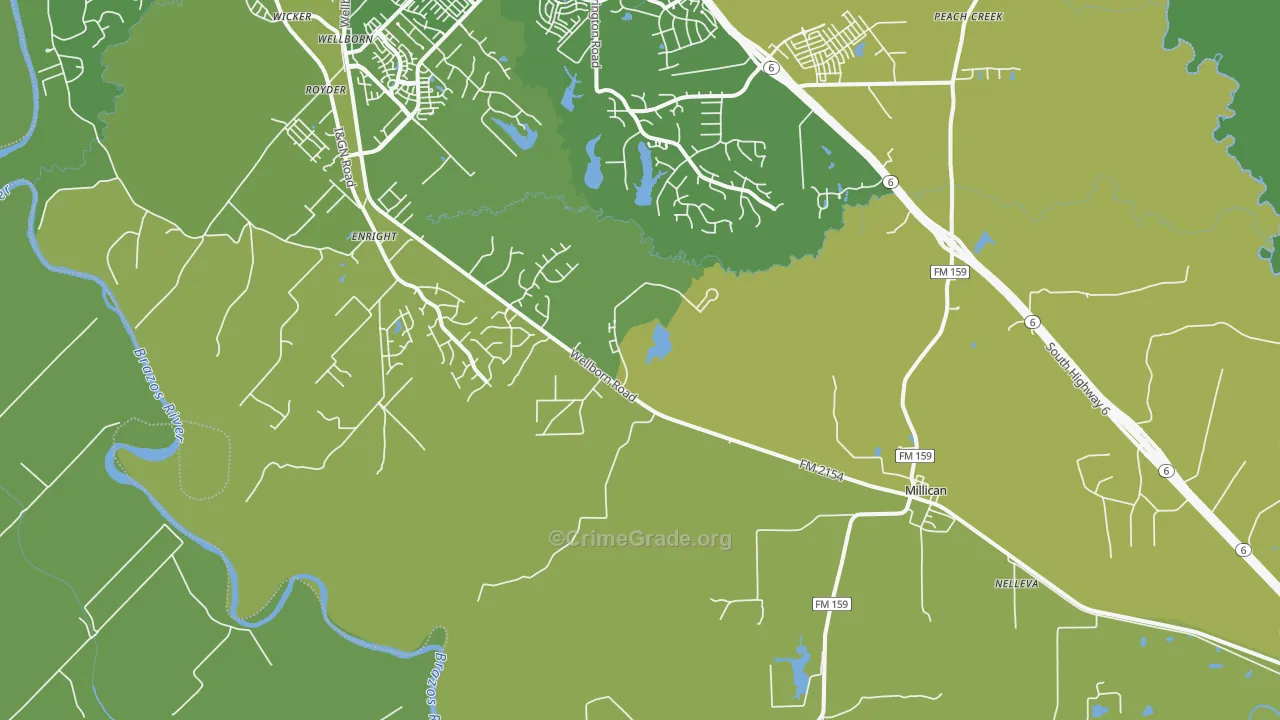Millican, TX Map of Vehicle Theft Rates