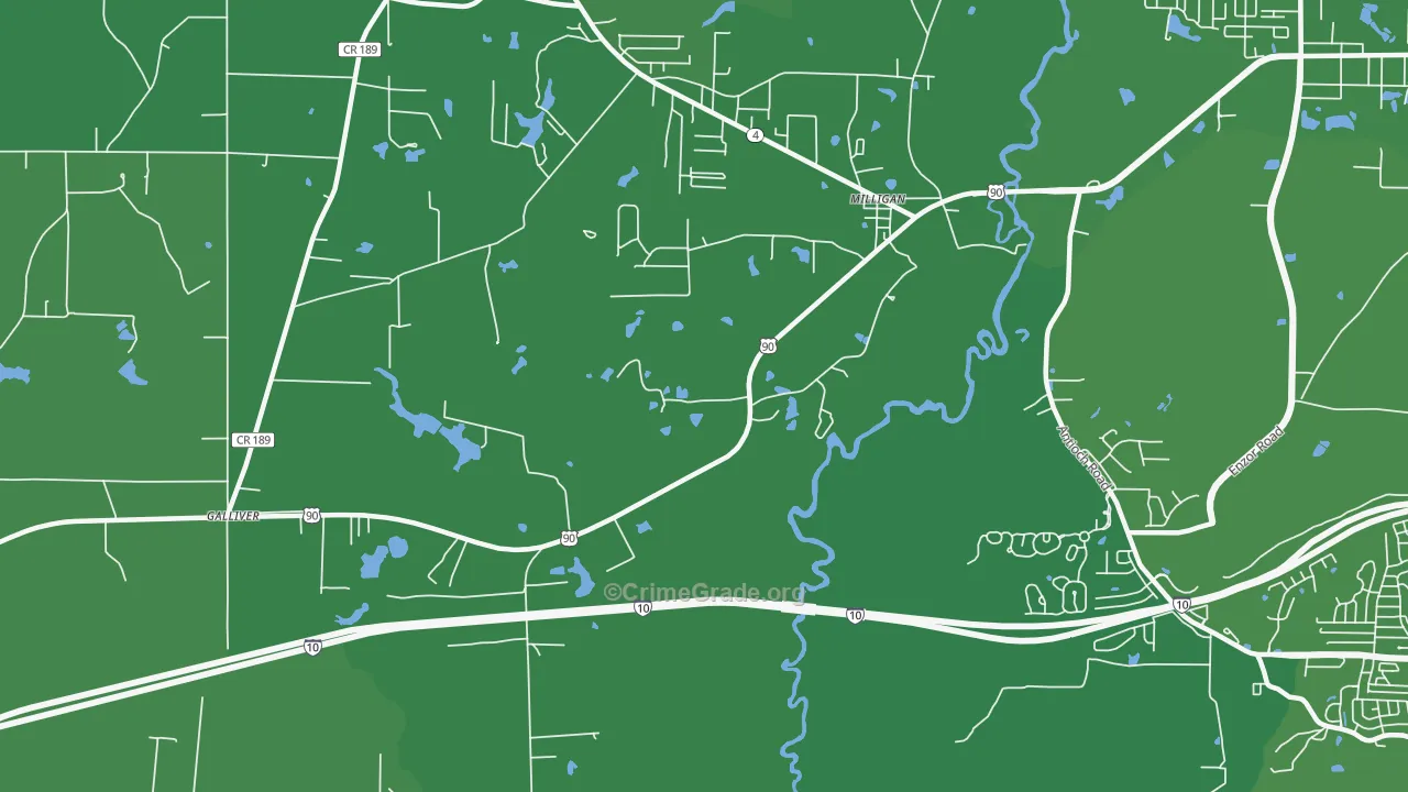 Milligan, FL Map of Vehicle Theft Rates