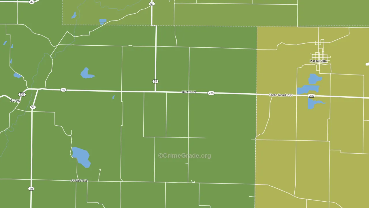 Milligan, IN Map of Vehicle Theft Rates