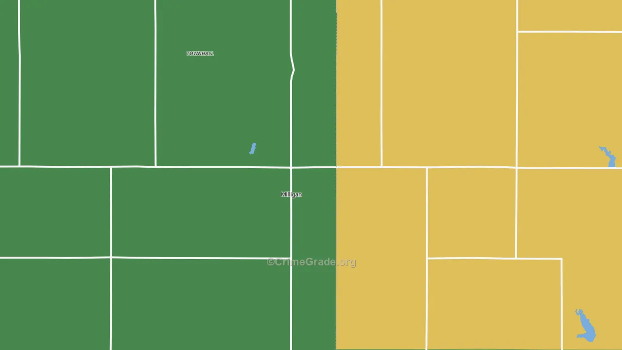 Milligan, NE Map of Vehicle Theft Rates