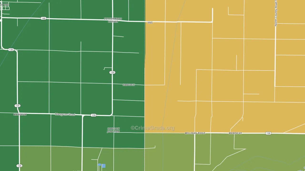 Milligan Ridge, AR Map of Vehicle Theft Rates
