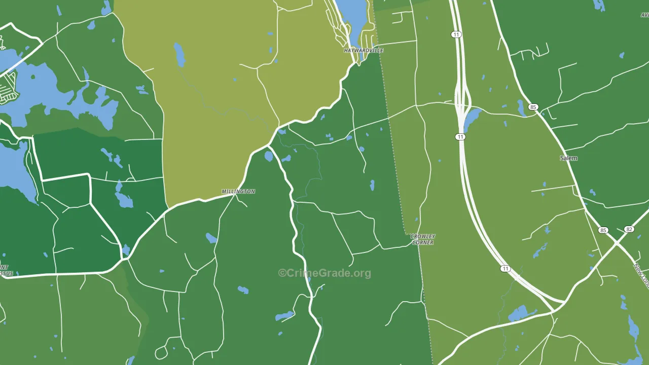 Millington, CT Map of Vehicle Theft Rates