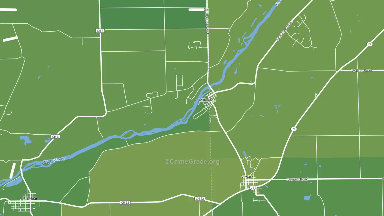 Millington, IL Map of Vehicle Theft Rates
