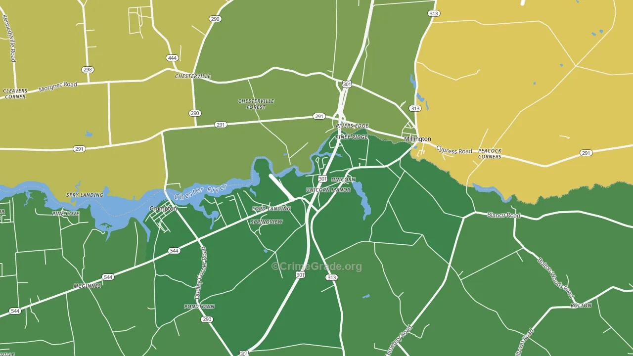 Millington, MD Map of Vehicle Theft Rates