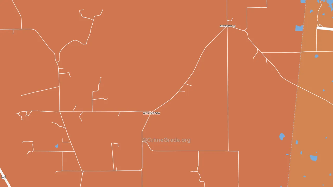 Millington, MS Map of Vehicle Theft Rates