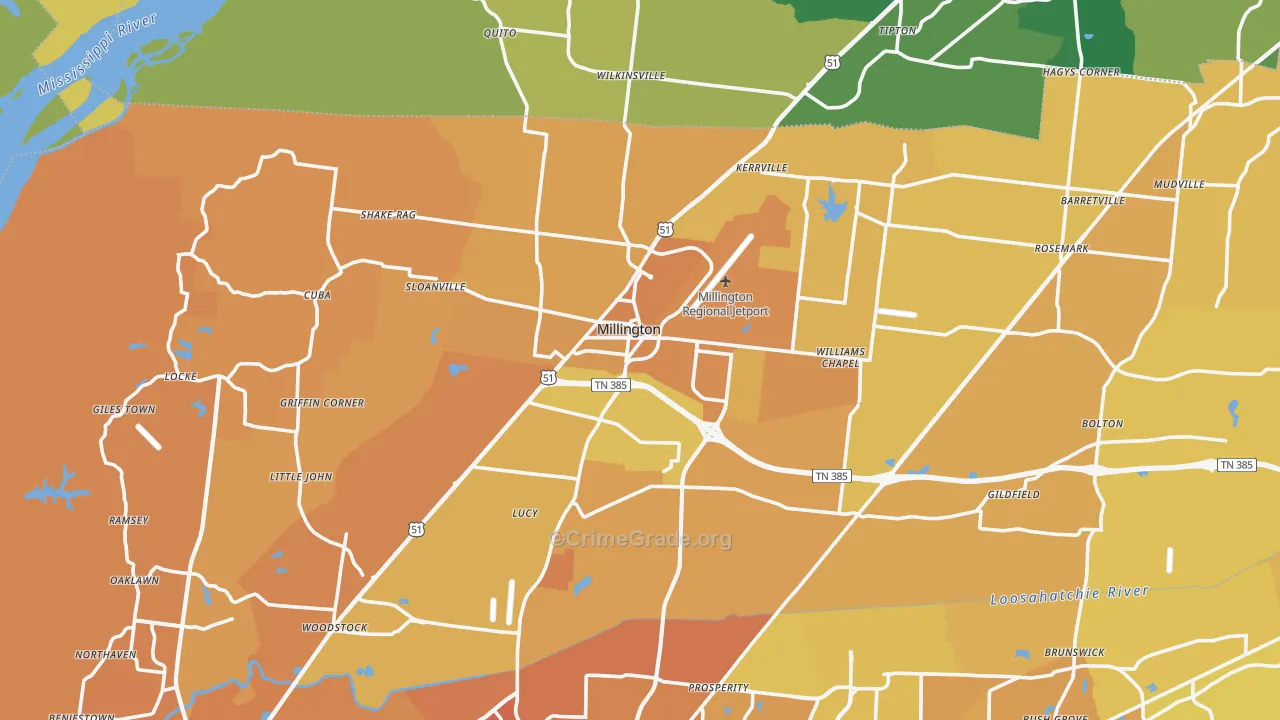 Millington, TN Map of Vehicle Theft Rates