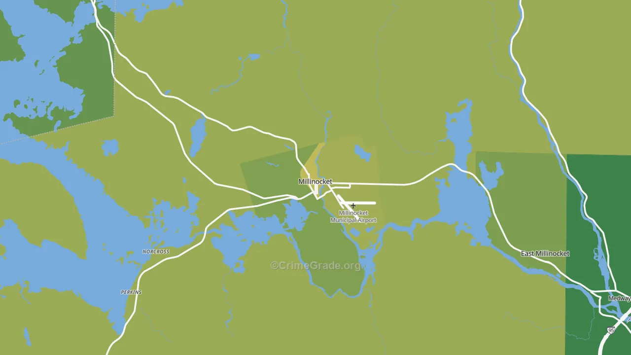 Millinocket, ME Map of Vehicle Theft Rates