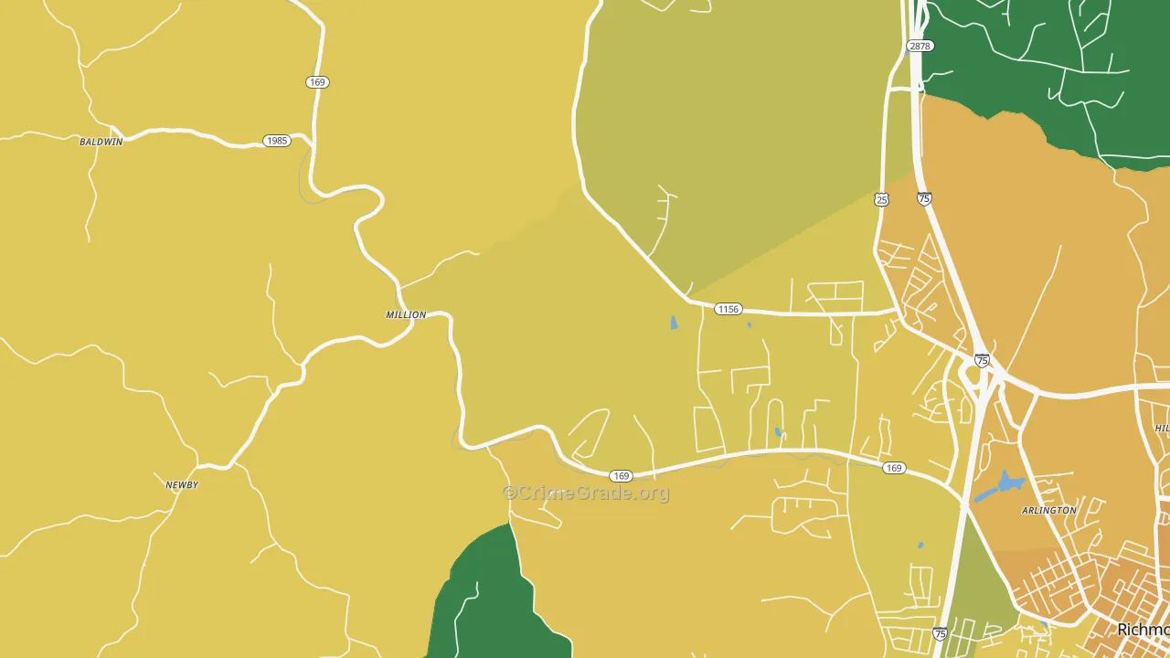 Million, KY Map of Vehicle Theft Rates