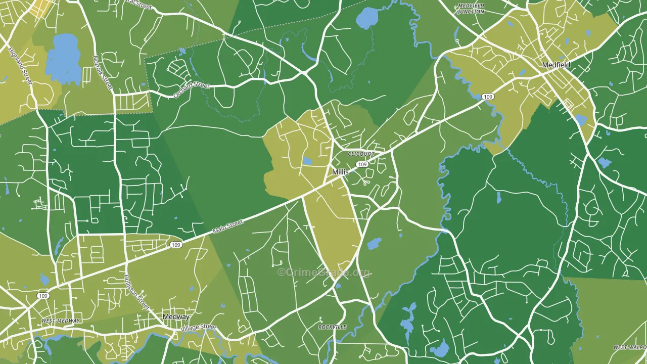 Millis, MA Map of Vehicle Theft Rates