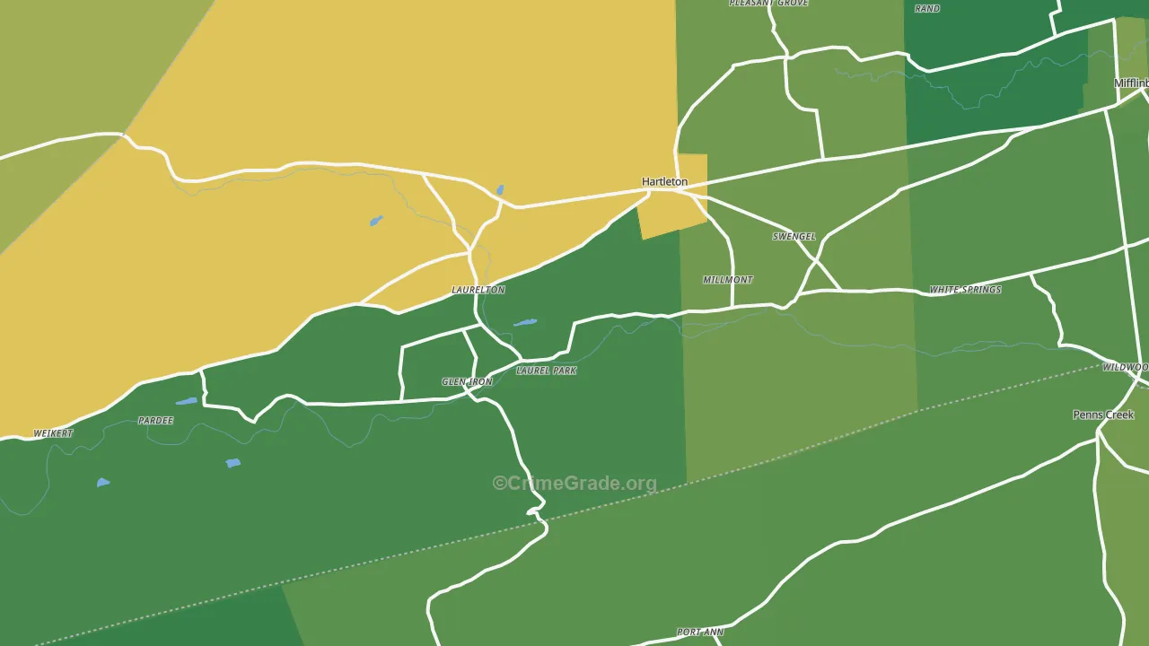 Millmont, PA Map of Vehicle Theft Rates