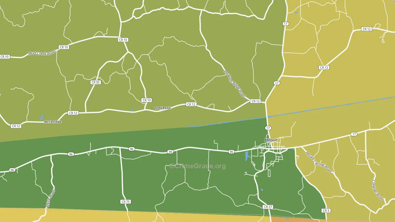 Millport, AL Map of Vehicle Theft Rates