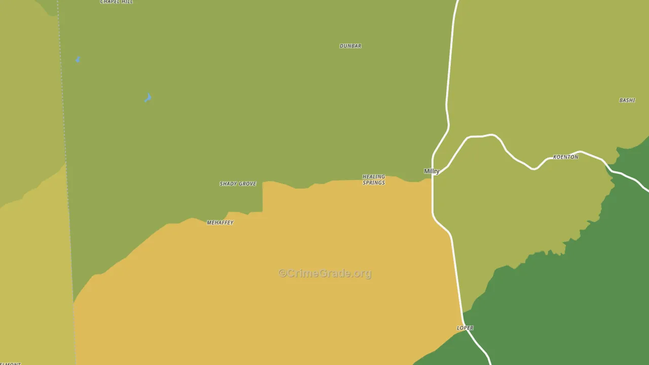 Millry, AL Map of Vehicle Theft Rates