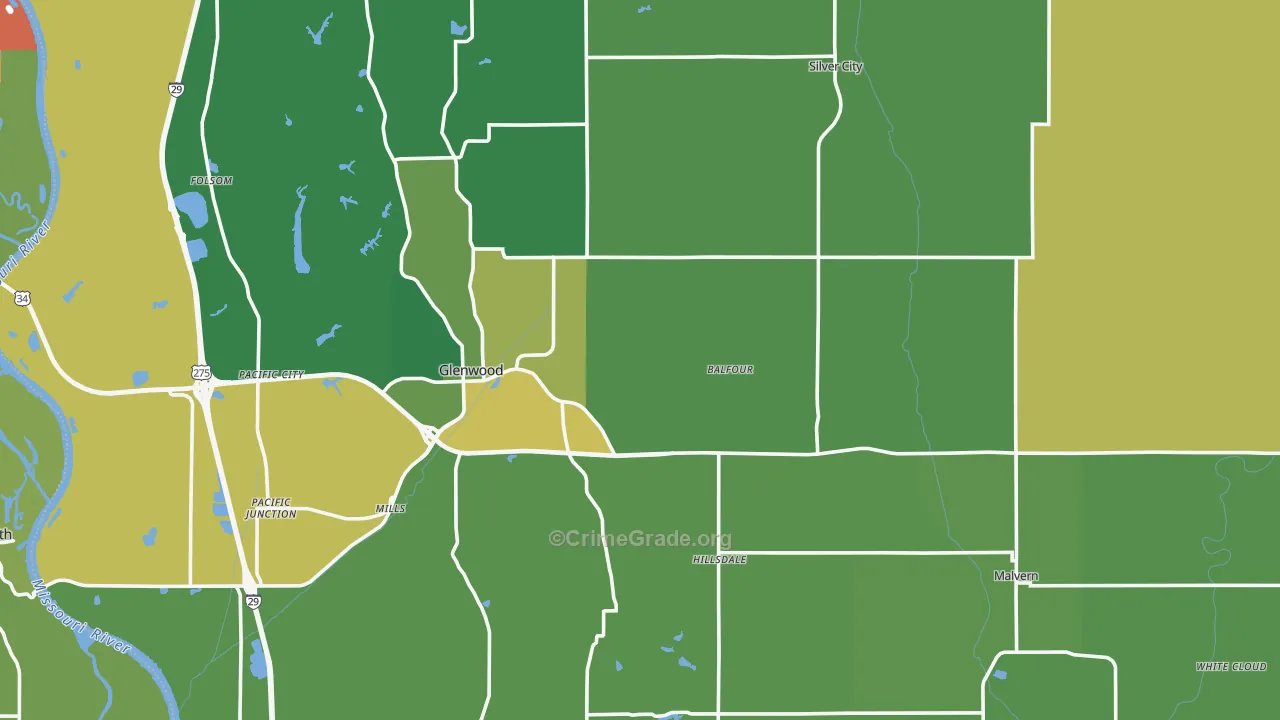 Mills County, IA Map of Vehicle Theft Rates