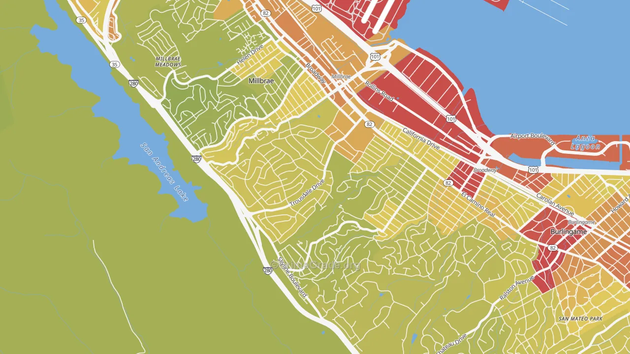 Mills Estates, Burlingame, CA Map of Vehicle Theft Rates