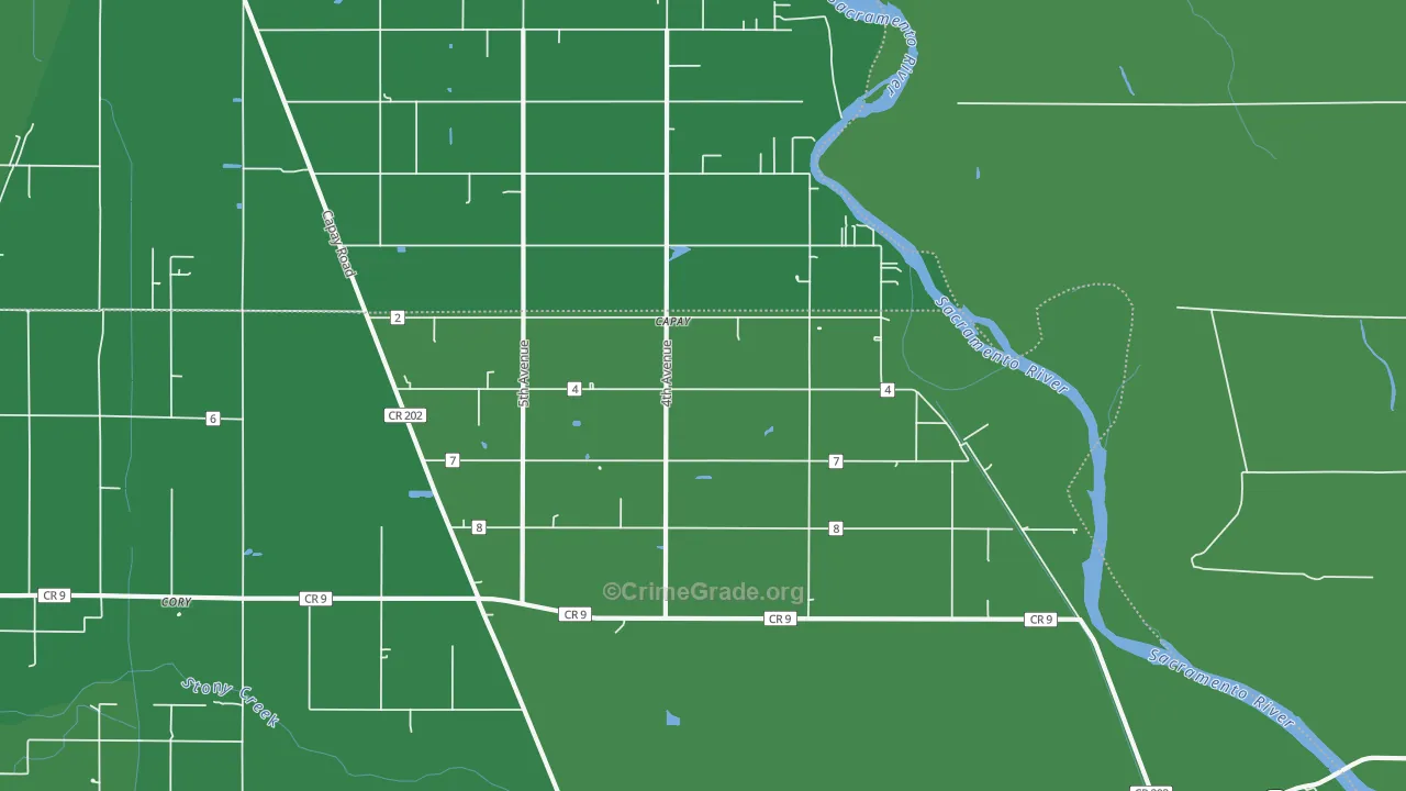 Mills Orchard, CA Map of Vehicle Theft Rates