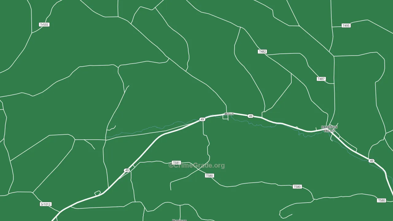 Mills, PA Map of Vehicle Theft Rates