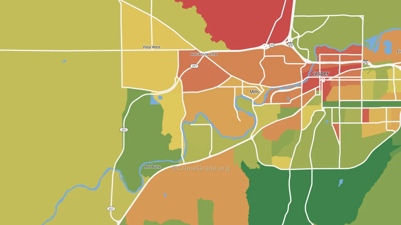 Mills, WY Map of Vehicle Theft Rates