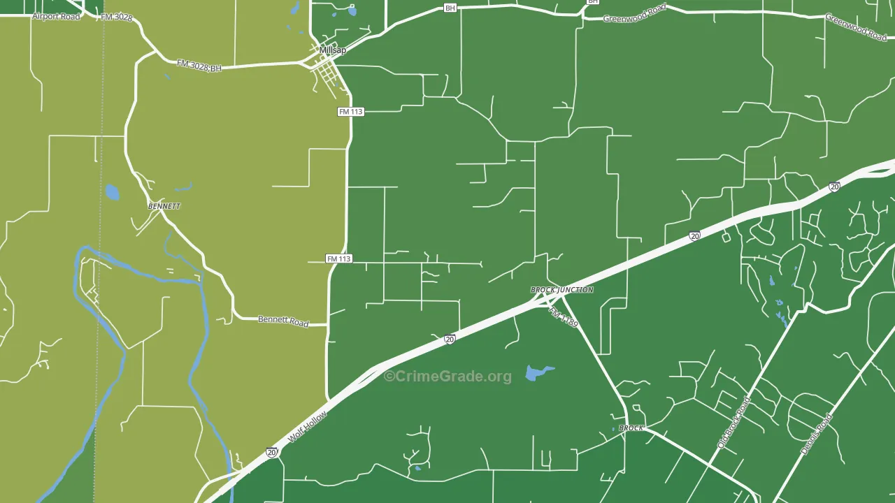 Millsap, TX Map of Vehicle Theft Rates
