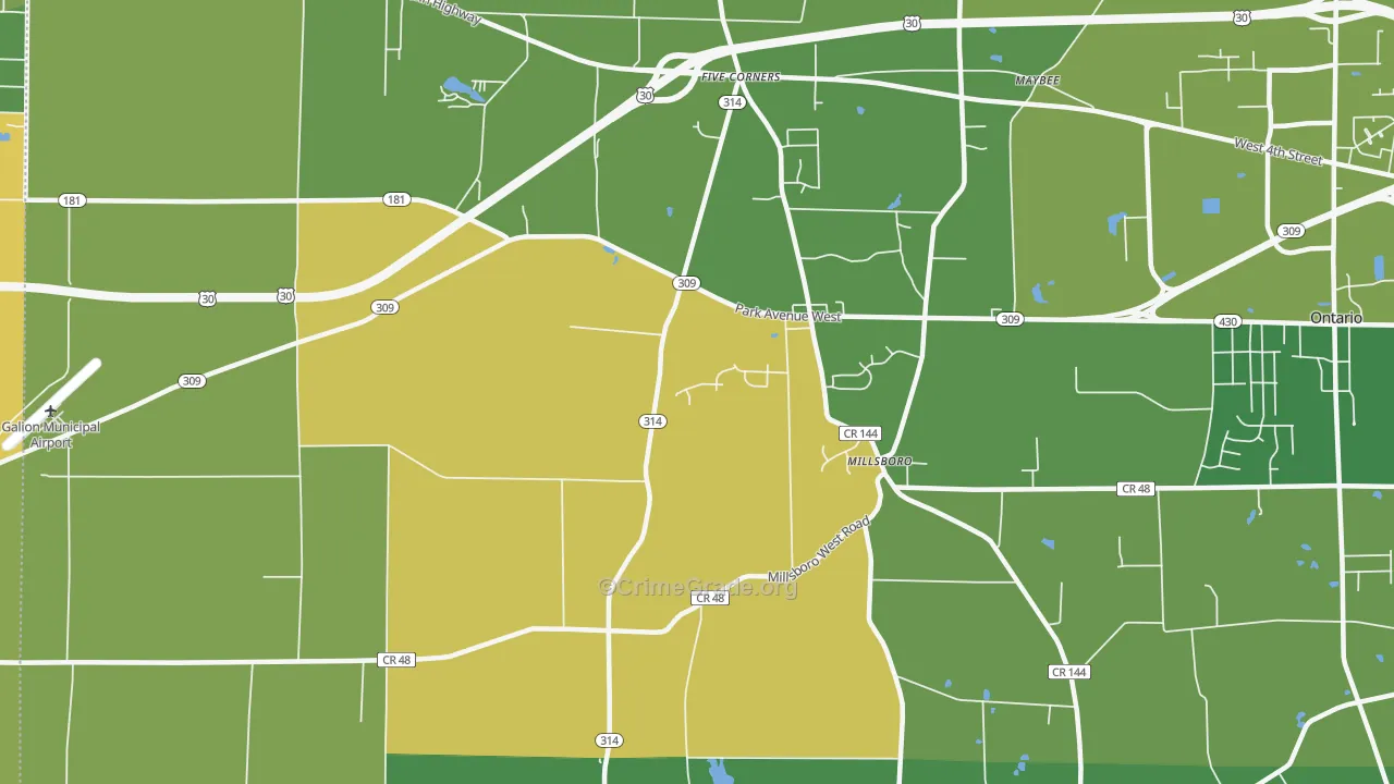 Millsboro, OH Map of Vehicle Theft Rates