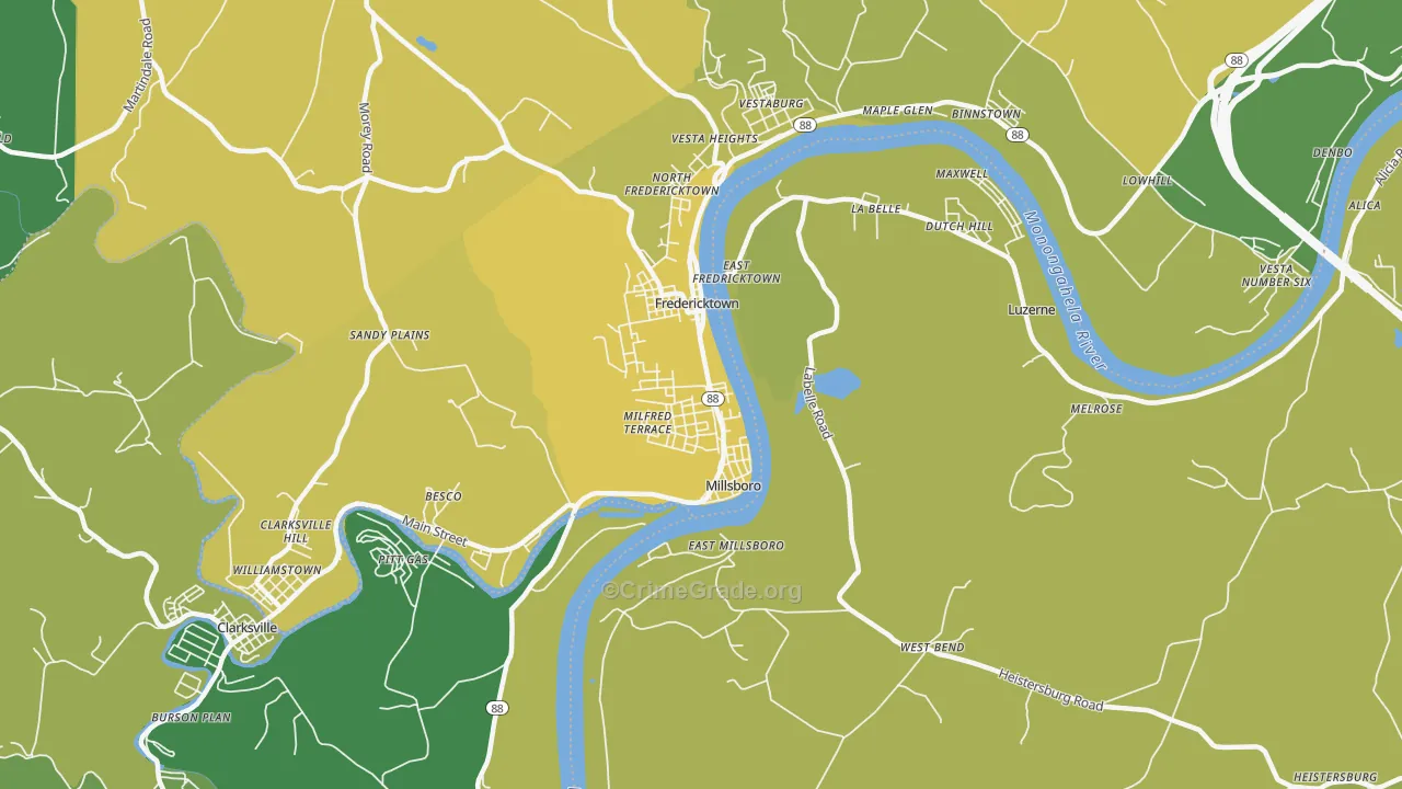 Millsboro, PA Map of Vehicle Theft Rates