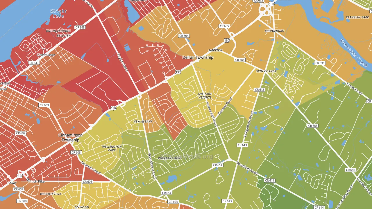 Millside Heights, Riverside, NJ Map of Vehicle Theft Rates
