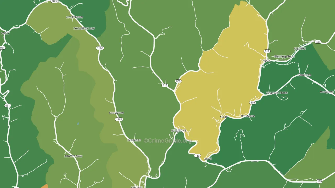 Millstone, KY Map of Vehicle Theft Rates