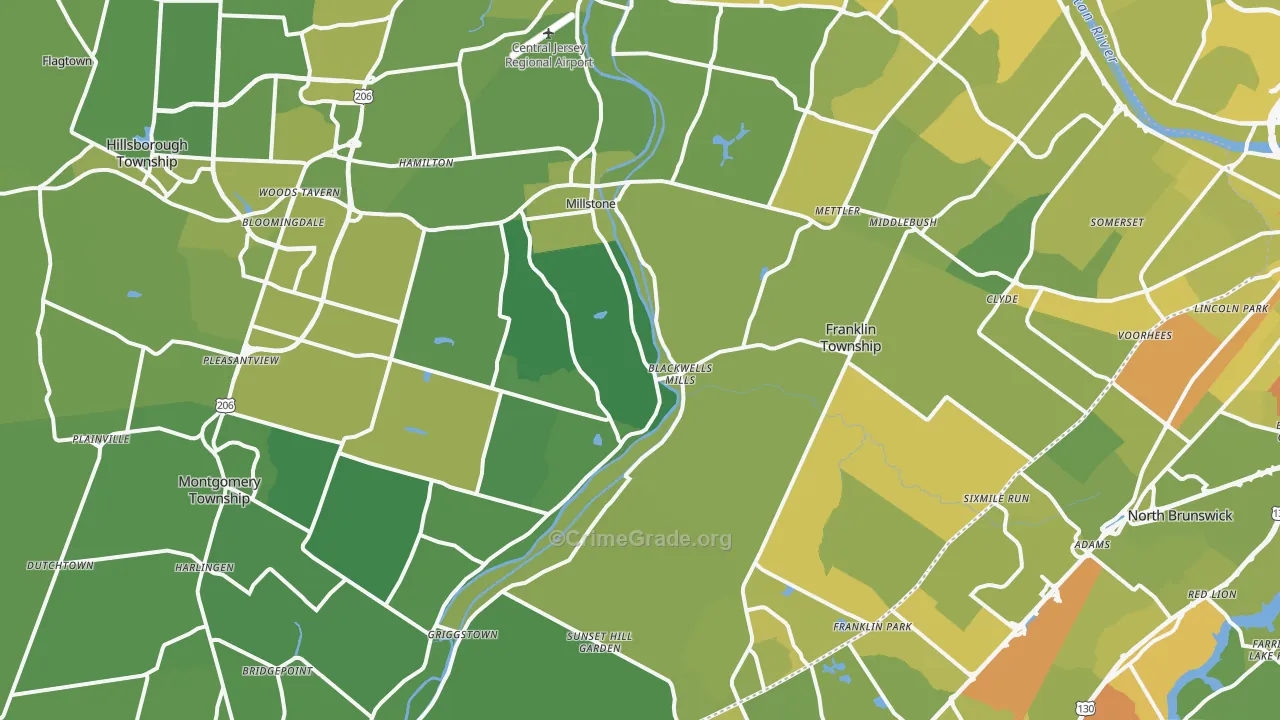 Millstone, NJ Map of Vehicle Theft Rates