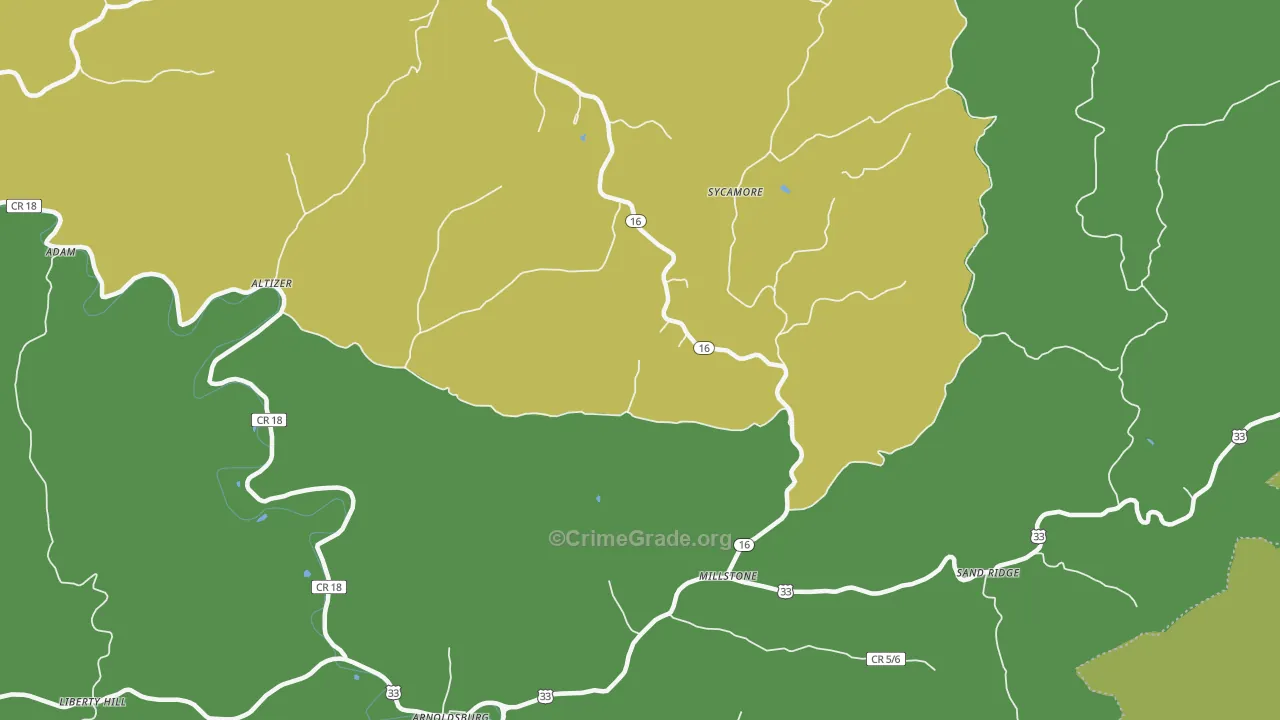 Millstone, WV Map of Vehicle Theft Rates