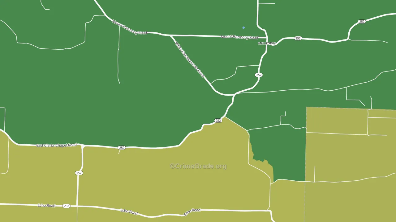 Milltown, AR Map of Vehicle Theft Rates