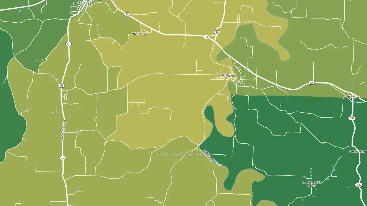 Milltown, IN Map of Vehicle Theft Rates