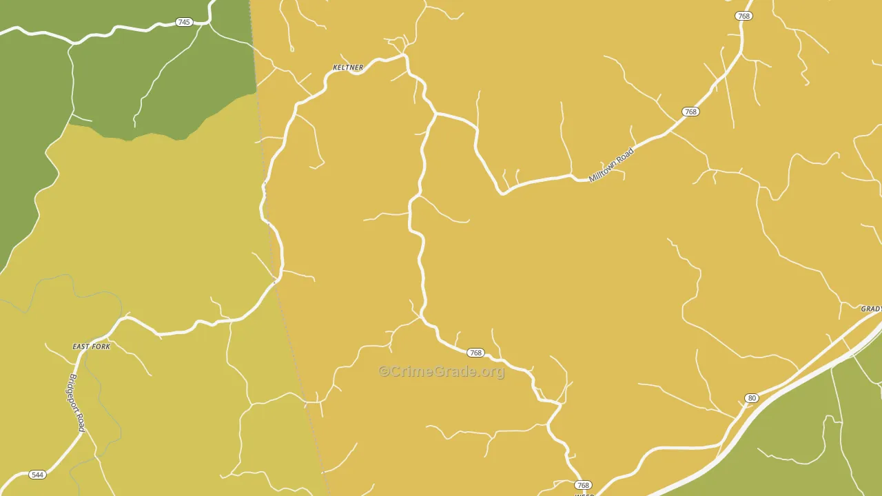 Milltown, KY Map of Vehicle Theft Rates