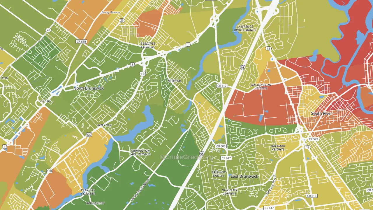 Milltown, NJ Map of Vehicle Theft Rates