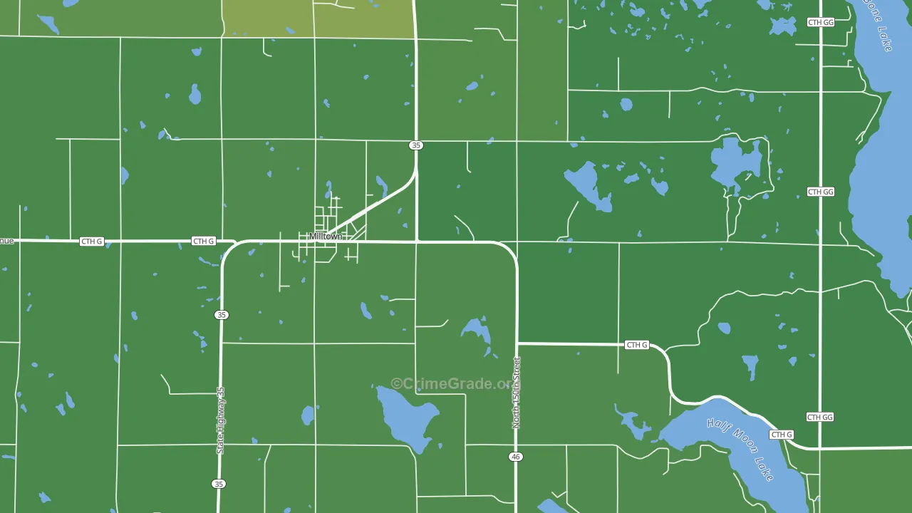 Milltown, WI Map of Vehicle Theft Rates
