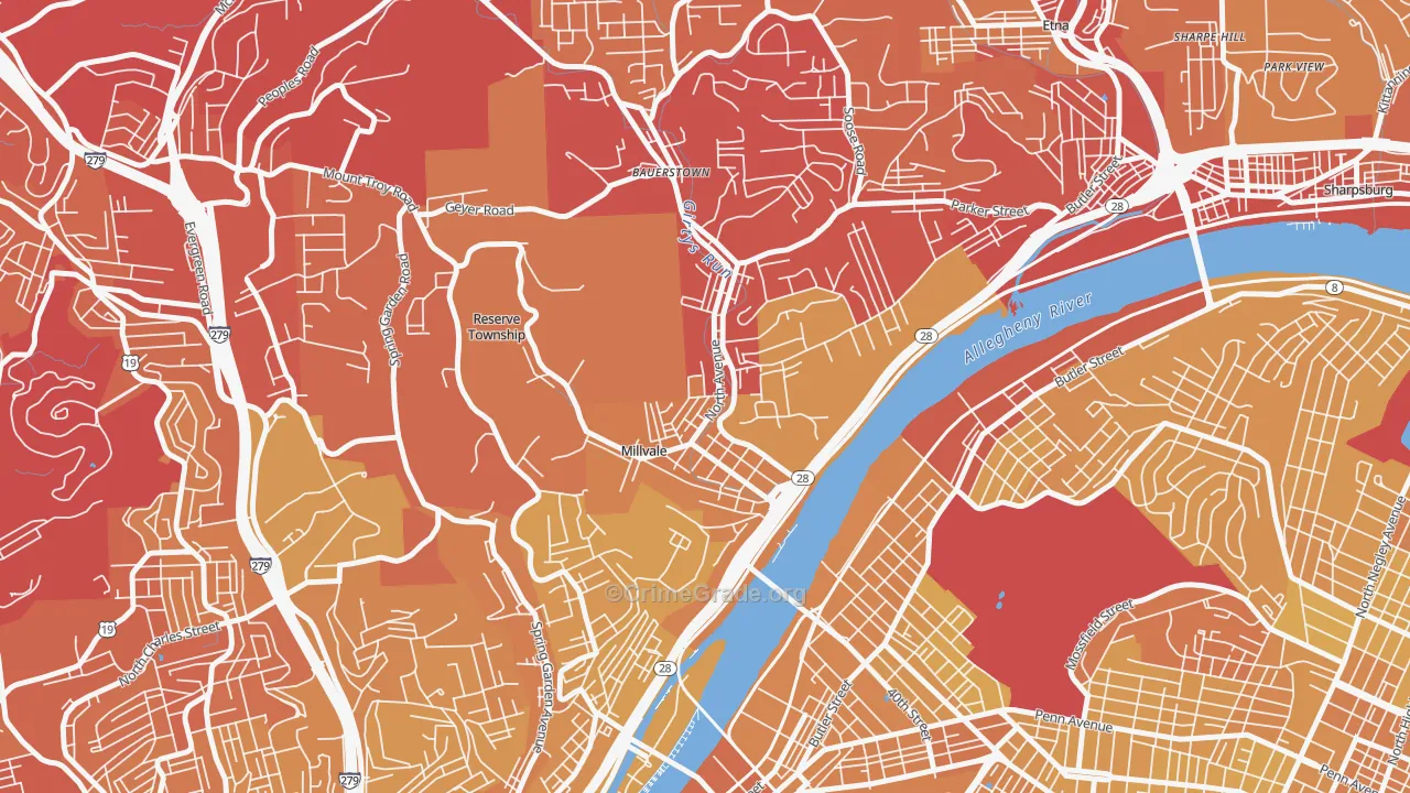Millvale, PA Map of Vehicle Theft Rates