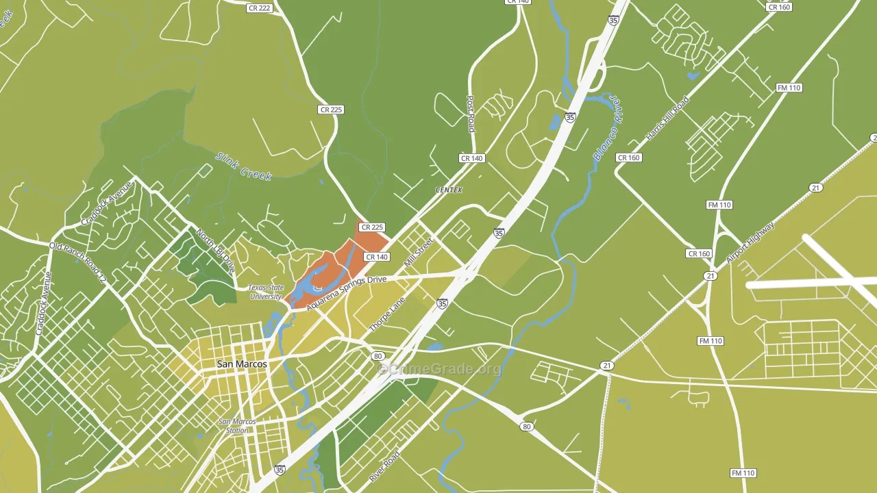 Millview East, San Marcos, TX Map of Vehicle Theft Rates