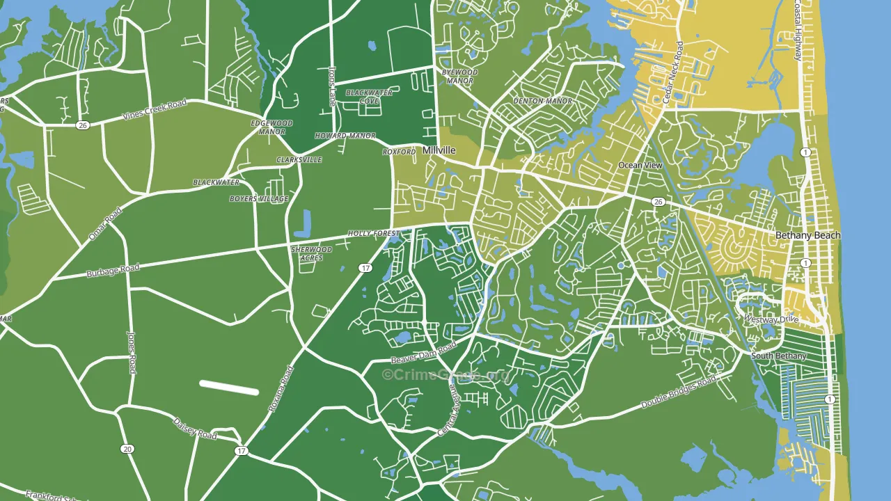 Millville, DE Map of Vehicle Theft Rates