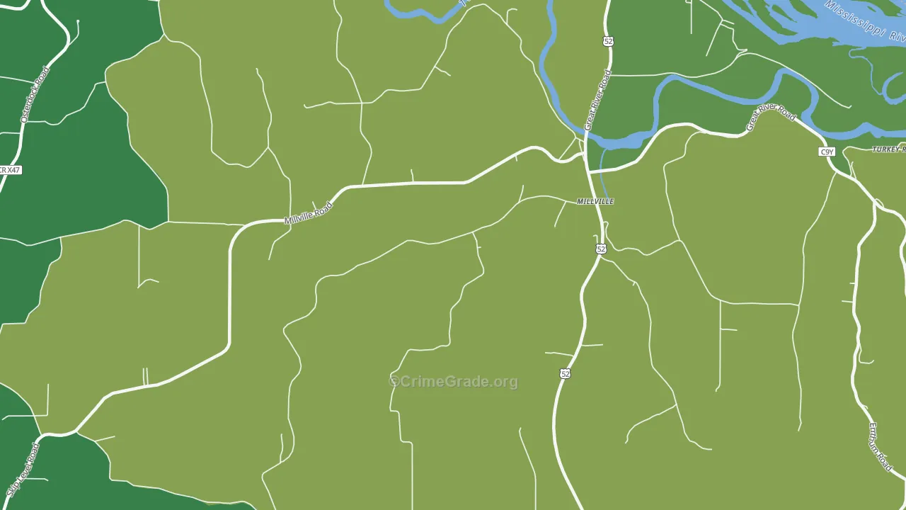 Millville, IA Map of Vehicle Theft Rates