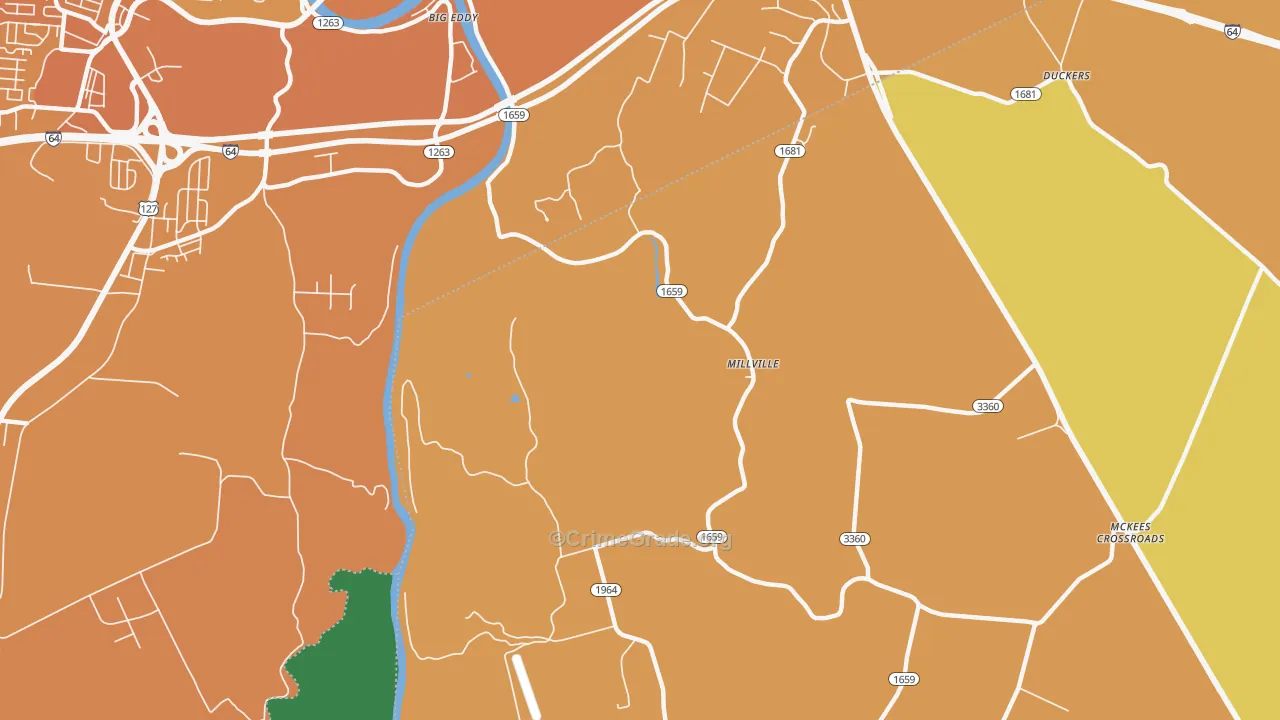 Millville, KY Map of Vehicle Theft Rates
