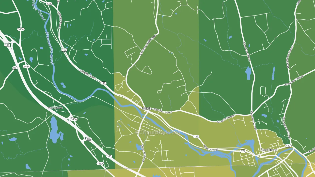 Millville, MA Map of Vehicle Theft Rates