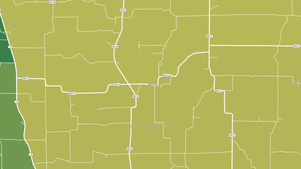 Millville, MO Map of Vehicle Theft Rates