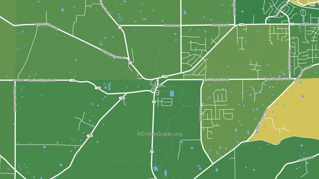 Millville, OH Map of Vehicle Theft Rates