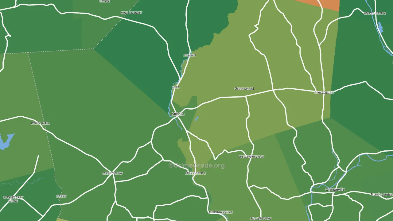Millville, PA Map of Vehicle Theft Rates
