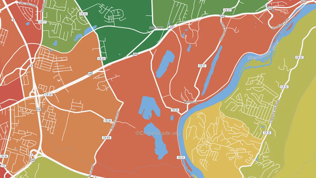 Millville, WV Map of Vehicle Theft Rates