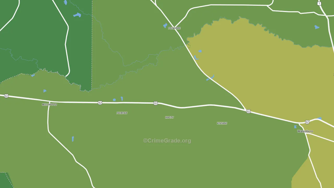 Millwood, GA Map of Vehicle Theft Rates