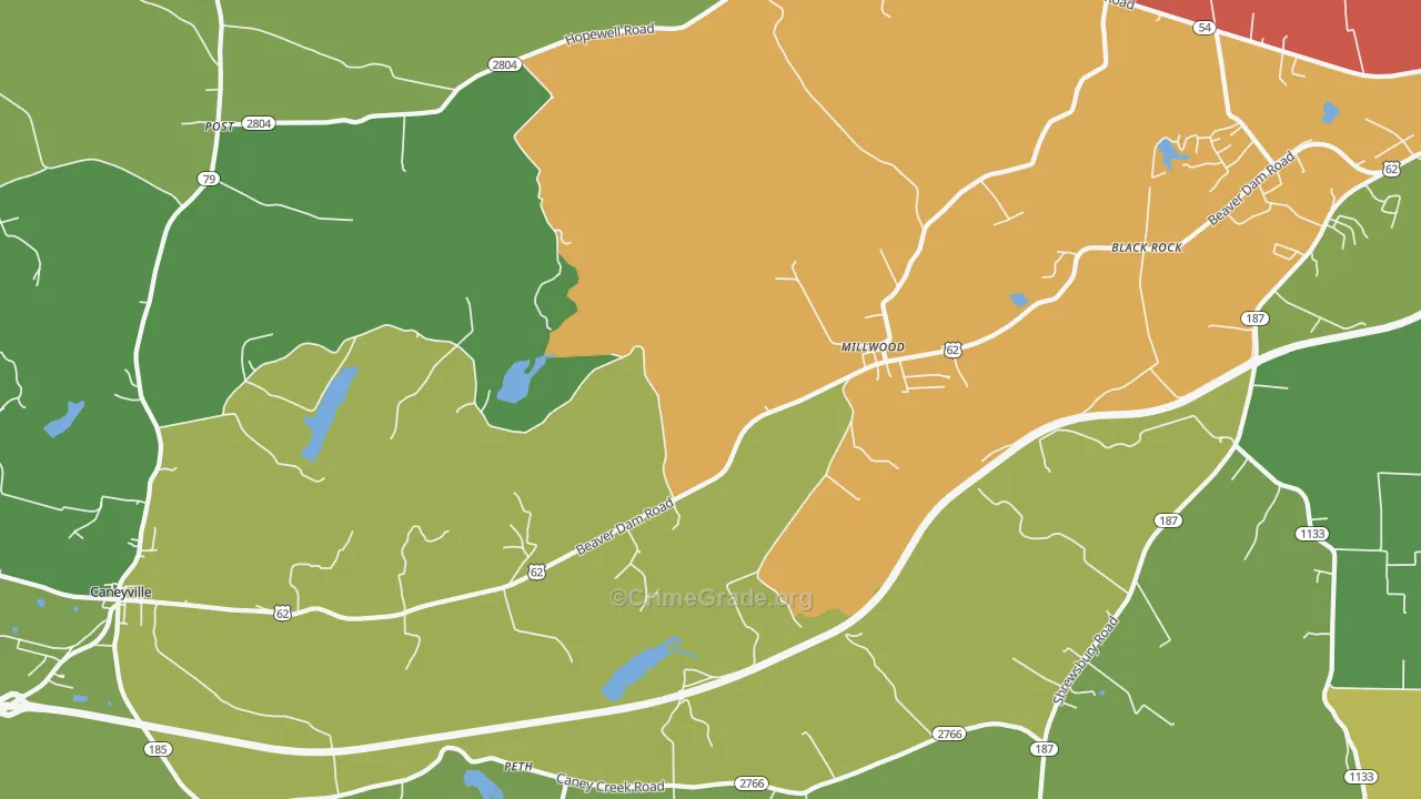 Millwood, KY Map of Vehicle Theft Rates