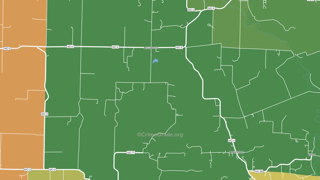 Millwood, MO Map of Vehicle Theft Rates