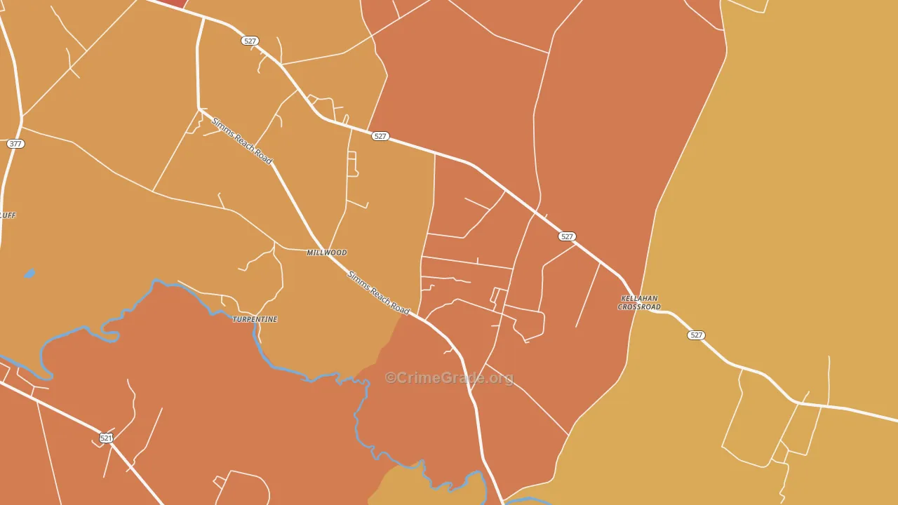 Millwood, SC Map of Vehicle Theft Rates